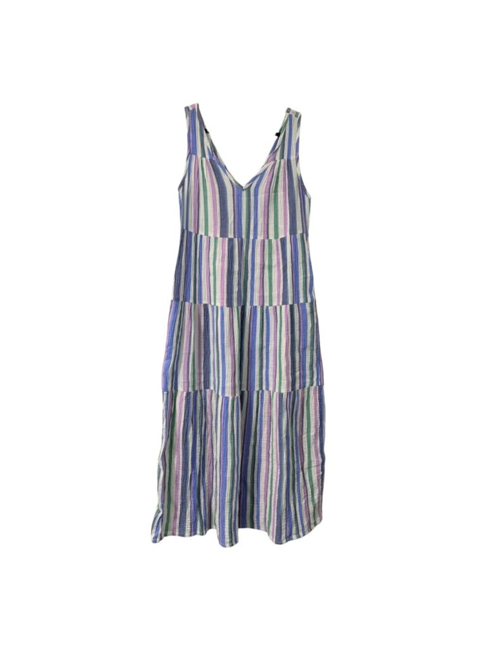Marine Layer Multicolor Corinne Gauze Striped Vneck Sleeveless Midi Dress Small